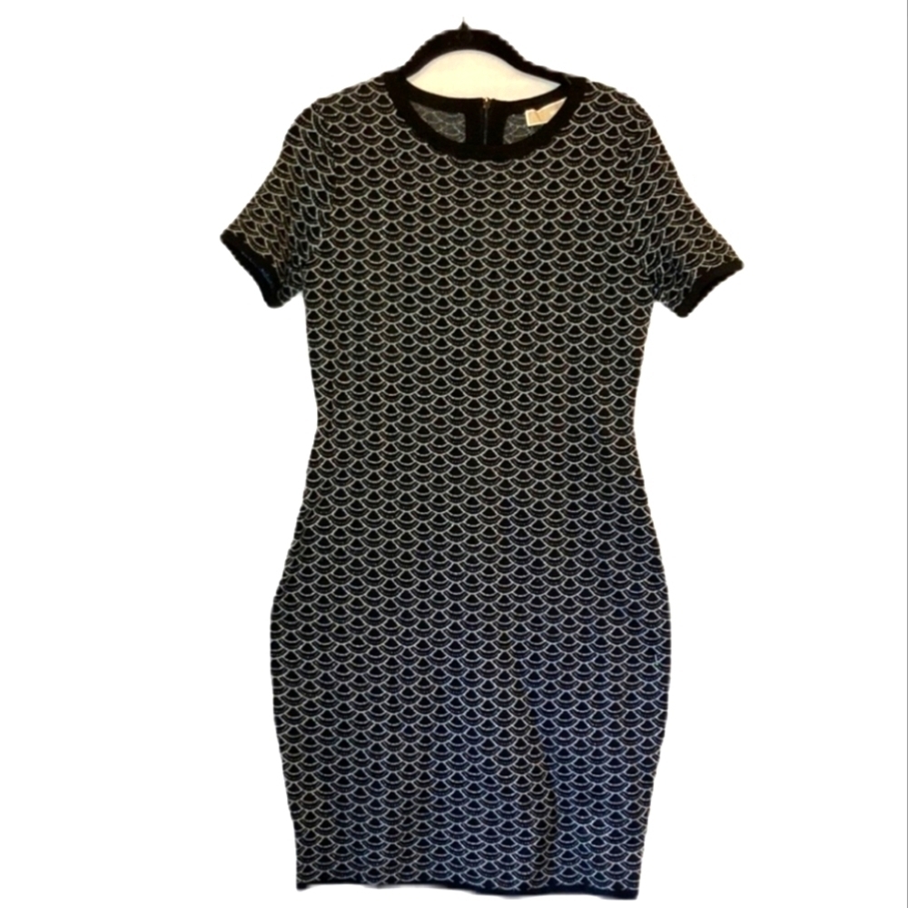 🧡Michael By Michael Kors Black &Silver Metallic Body Con Knit DressSize M